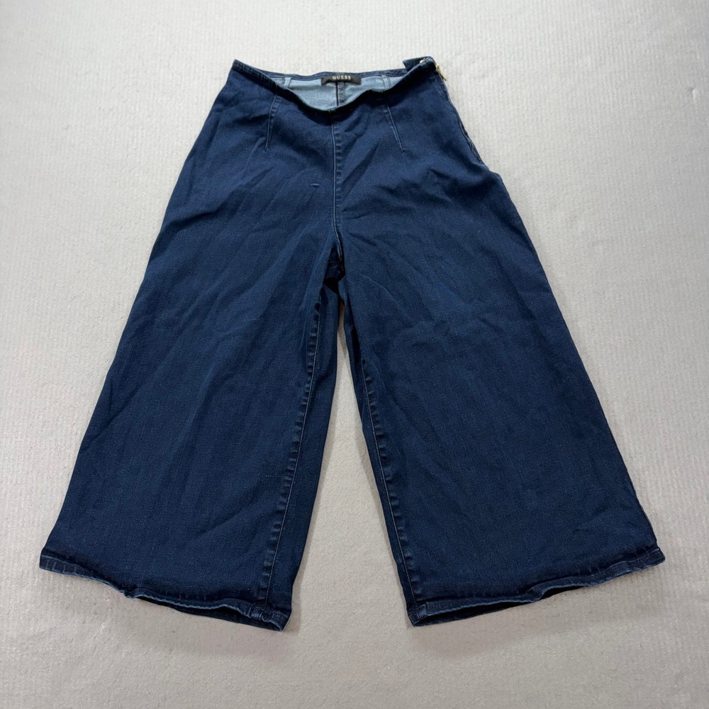 Guess Wide Leg Jeans Womens 26 Blue Dark Wash High Rise Cropped Culottes